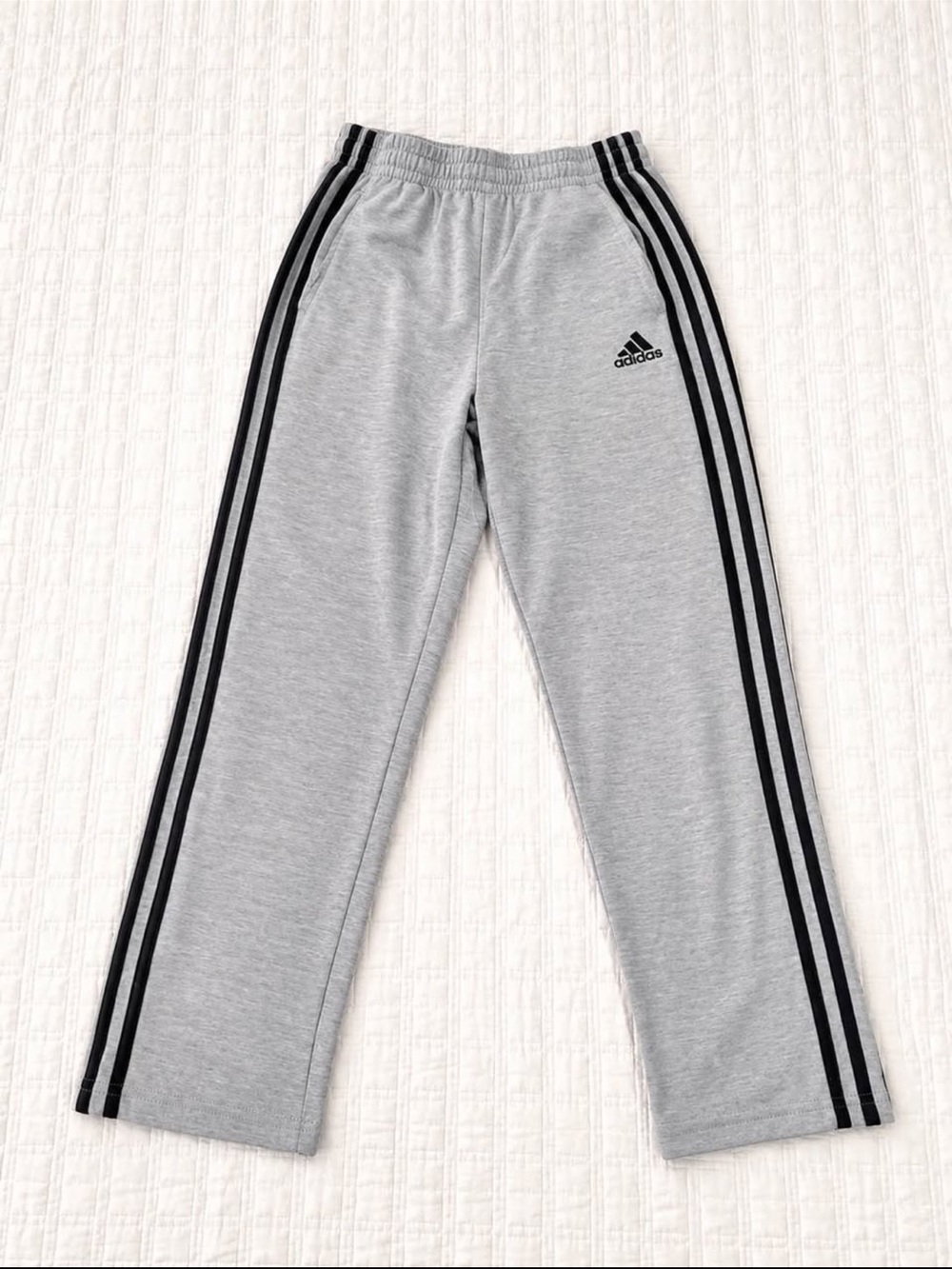 Adidas Kids Grey Track Pants with Black Stripes